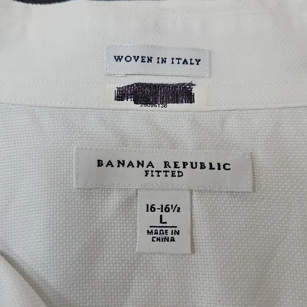 Banana Republic Men's Woven Crisp White French Cuff Dress Shirt Size L 16 - 16.5